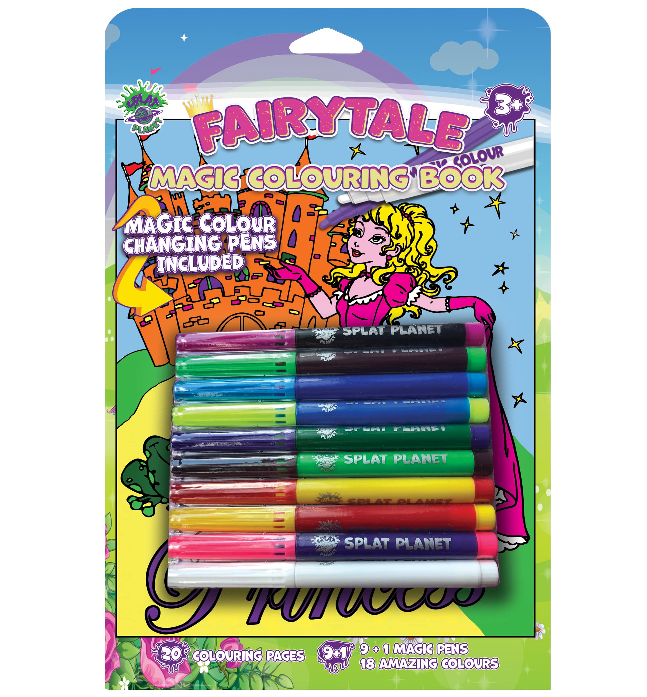 Splat Planet Fairytale Princess Magic Colouring Book with Magic Colour Changing pens Set - Magical Art A4 Size Colouring Book - Colour Changing Magic Colouring Pens Set (Princess)