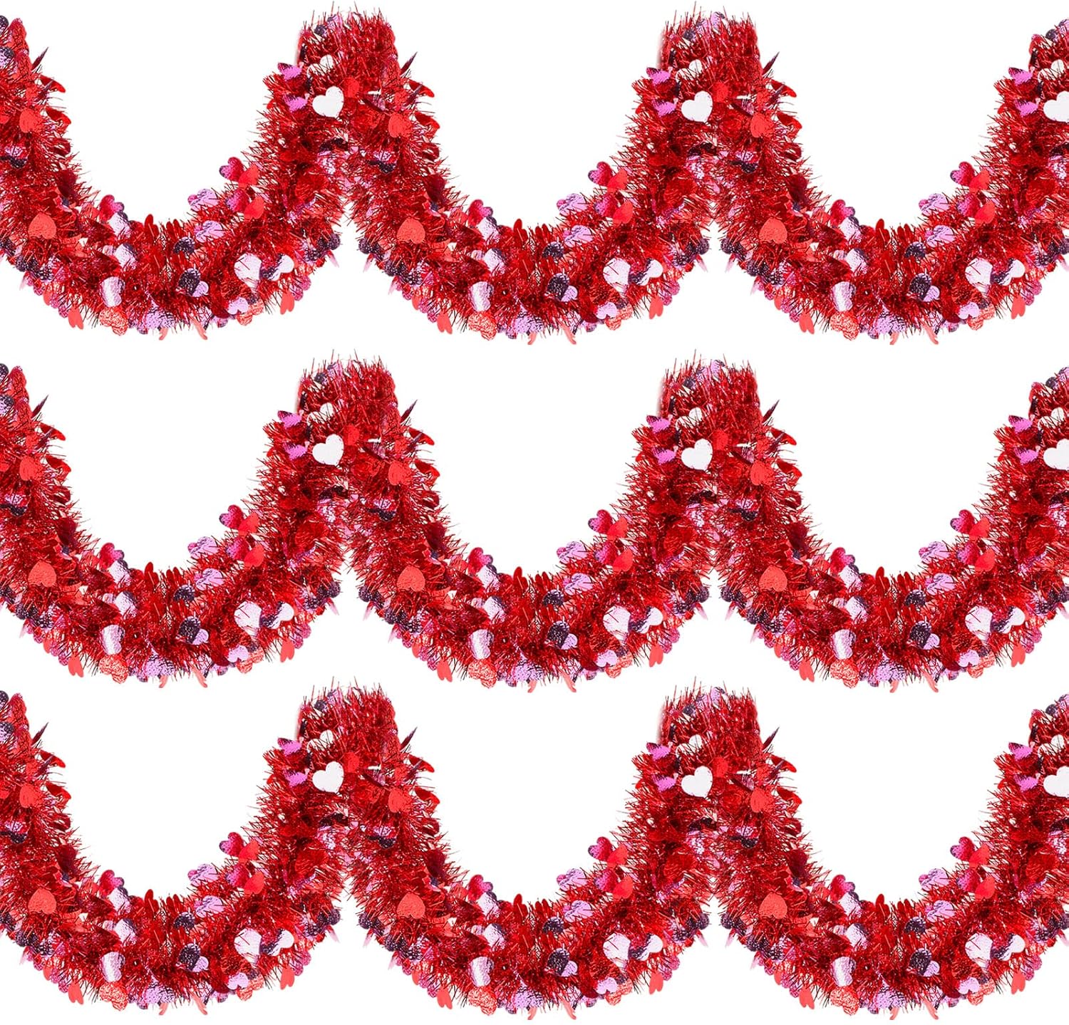 Wreaths, Garlands & Swags - 39.4 Feet 6 Pieces Heart Tinsel Garland Valentine's Day Metallic Red Tinsel Twist Garland Hanging Garland Decoration for Valentine's Day Indoor and Outdoor Decorations (Stylish Style)