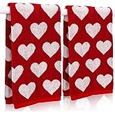 FYSUIMU 2Pcs Valentine’s Day Hand Towels Red White Hearts Cotton Bathroom Towel Decorative Absorbent Bath Towel for Drying Cleaning Cooking, 29.5 x 13.4 Inch