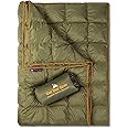 Get Out Gear Double Puffy Camping Blanket - Extra Puffy, Packable, Lightweight and Warm | Ideal for Outdoors, Travel, Stadium, Festivals, Beach, Hammock | Water-Resistant Camp Quilt (Olive/Orange)