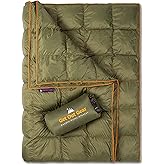 Get Out Gear Double Puffy Camping Blanket - Extra Puffy, Packable, Lightweight and Warm | Ideal for Outdoors, Travel, Stadium, Festivals, Beach, Hammock | Water-Resistant Camp Quilt (Olive/Orange)