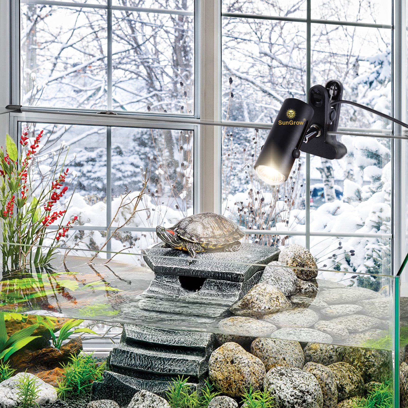 110-volt Heat Light Fixture for Reptiles -- Unique 360° Rotating Lamp Head - Securely Clamps or Hangs in your Turtle, Snake, Lizard or Amphibian Tank - Reliable & Easy to Use - Bulb not included