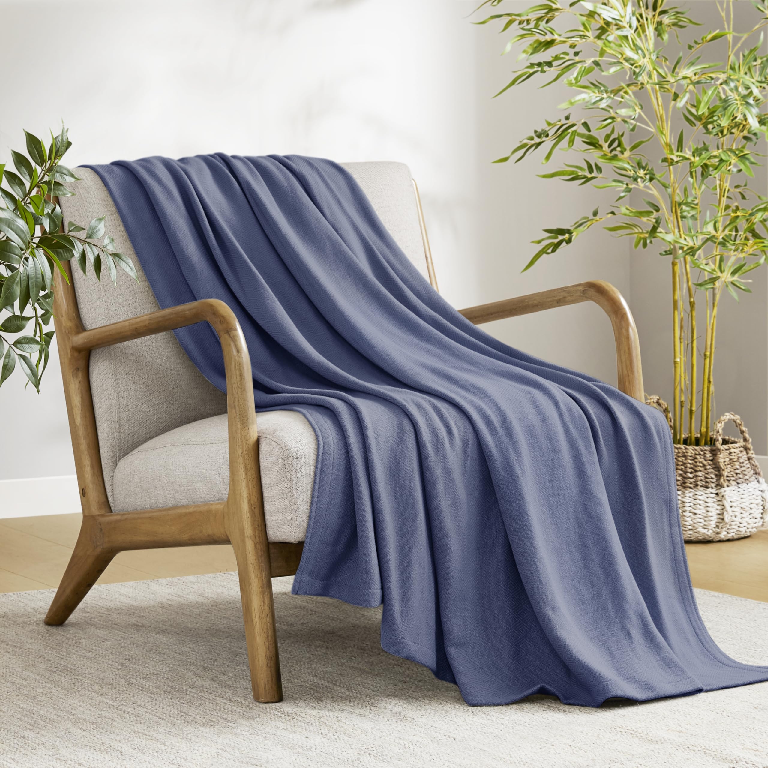 Photo 1 of Madison Park Twin Size Blanket, 70% Rayon Bamboo-Based, 30% Cotton, Breathable for Hot Sleepers Menopause, Ultra Soft and Snag-Resistant, Summer Blanket for Bed or Couch, Twin 66"x90", Navy