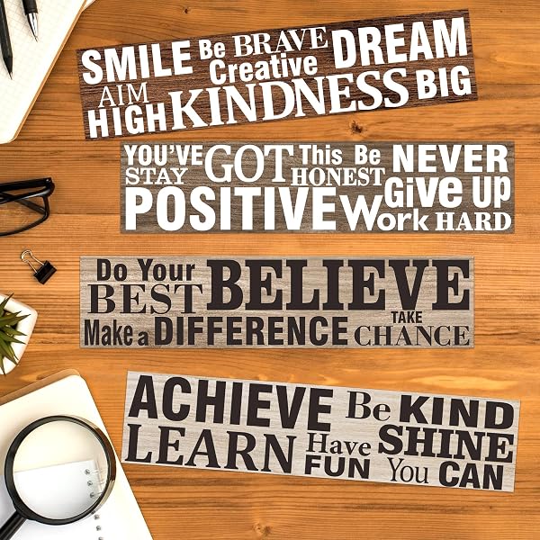 BEYUMI POSITIVE SAYINGS BORDER TRIM – 80PCS BACK TO SCHOOL WOOD GRAIN FARMHOUSE POSITIVE SAYINGS STRAIGHT BULLETIN BOARD BORDERS GRAINY MOTIVATIONAL INSPIRATIONAL QUOTA SCHOOL OFFICES CHALKBOARD DECOR