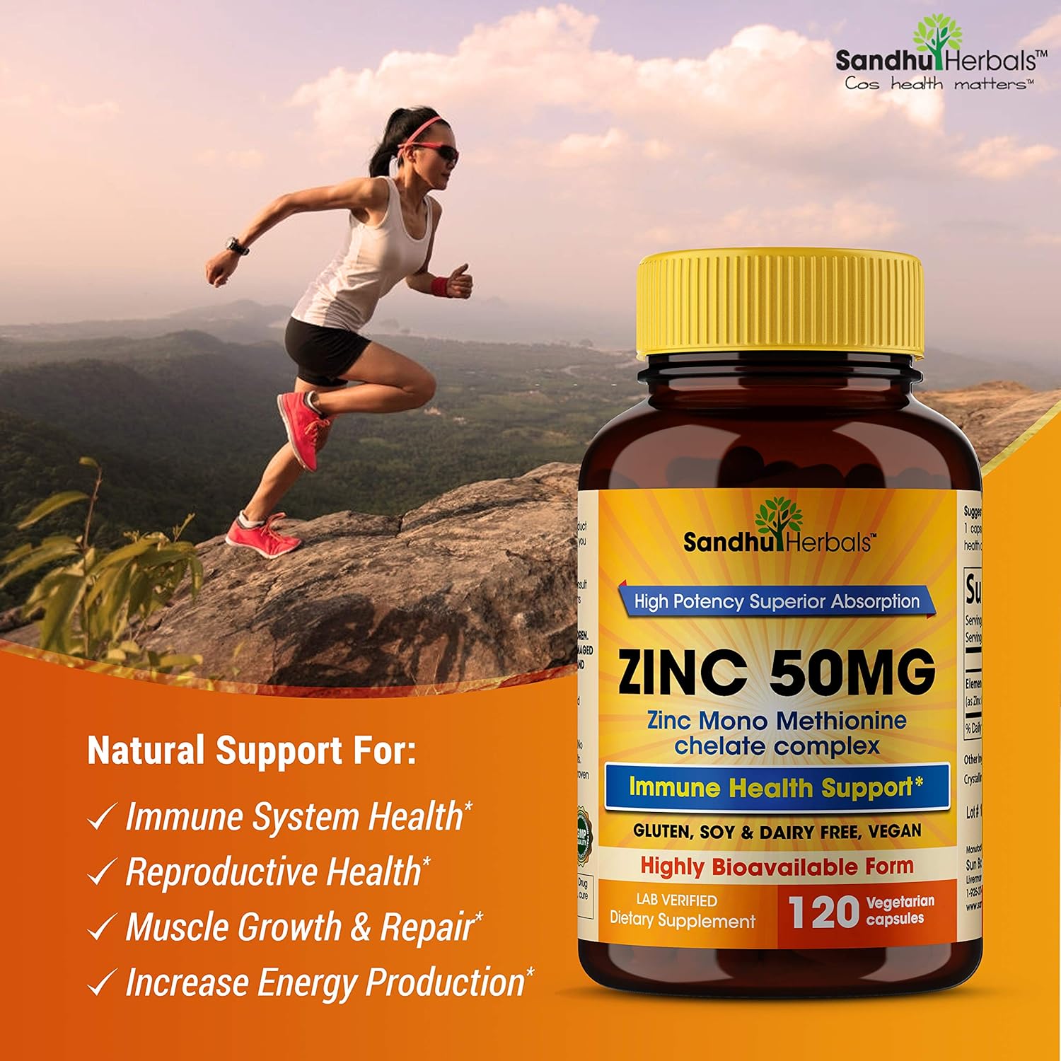 Zinc 50mg Supplement 120 Vegetarian Capsules, Zinc Highly Absorbable Supplements for Immune Support System, Gluten Free Zinc Supplement: Health & Personal Care