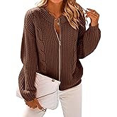 PRETTYGARDEN Women's Chunky Knit Open Front Sweater Long Sleeve Zipper Loose Short Cardigan Outerwear Coats