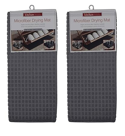 Store2508 Microfiber Reversible Dish Drying Mat (Pack of 2) (38 * 51 cm Each) (Darkgrey)