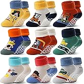 Toddlers Kids Grips Socks Warm Thermal Winter Thick Anti Slip Non Skid Ankle Crew Socks 9 Pairs for Baby Boys Girls Infants
