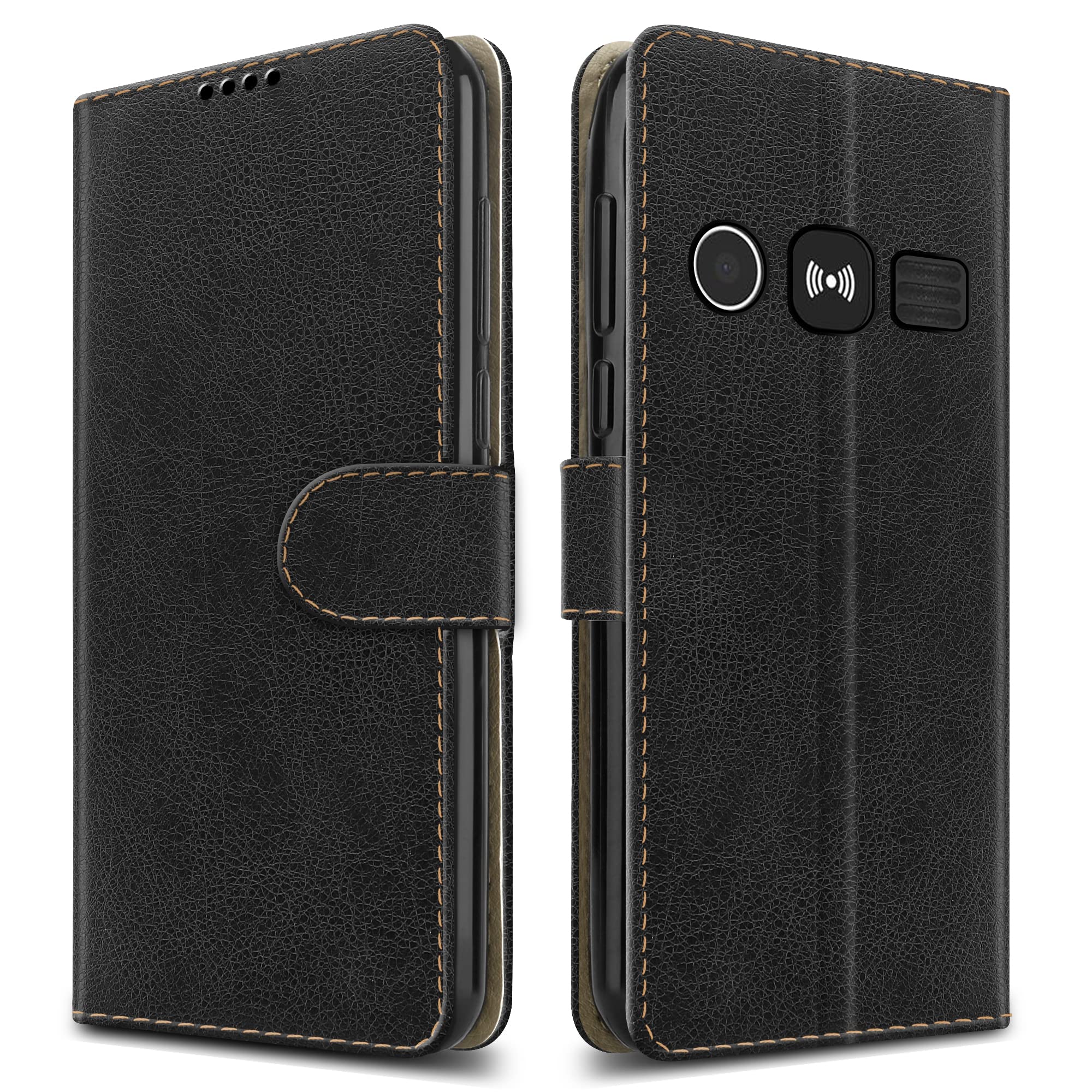 PIXFAB For Doro 1360 Leather Phone Case, Magnetic Closure Full Protection Book Folio Design, Wallet Case Cover [Card Slots] and [Kickstand] For Doro 1360 - Black