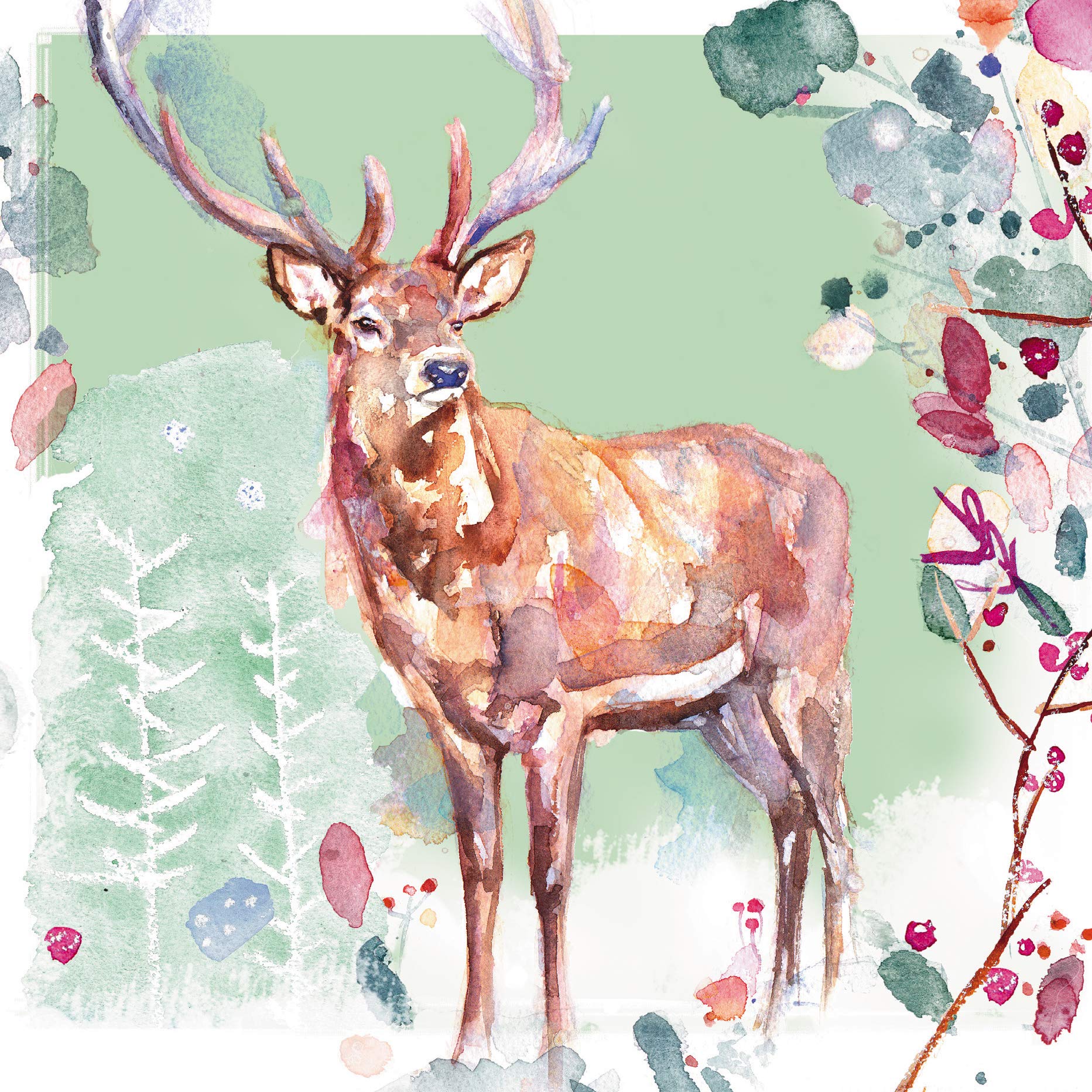 Pack of 8 Watercolour Stag Charity Christmas Cards Multiple Charities ALCX0500