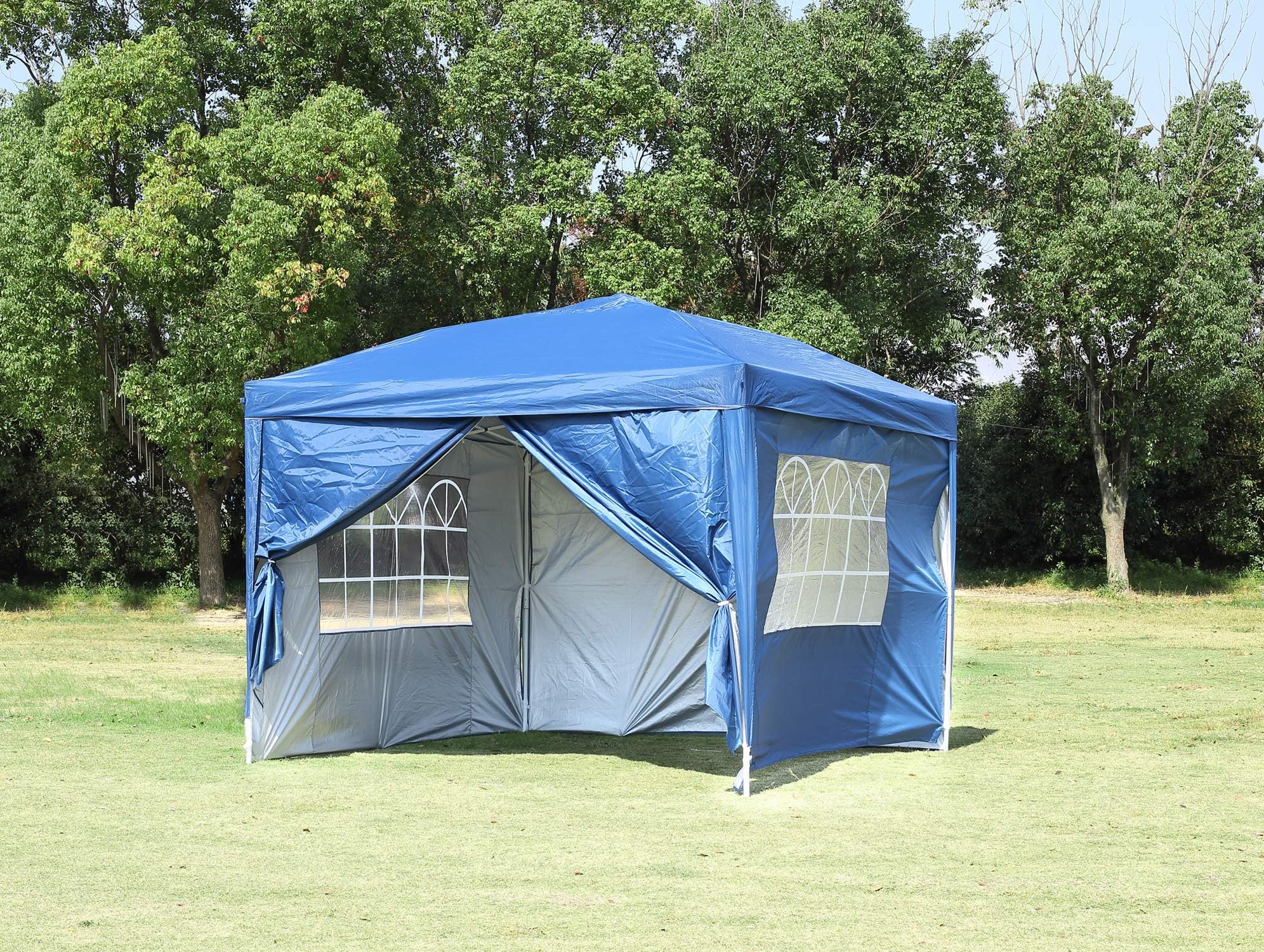 CharaVector 10X10 ft Heavy Duty EZ Pop Up Tent Canopy Gazebo Pavilion Commercial Outdoor Portable Instant Wedding Party Patio Shelter, 4 Removable Sidewalls(Blue)