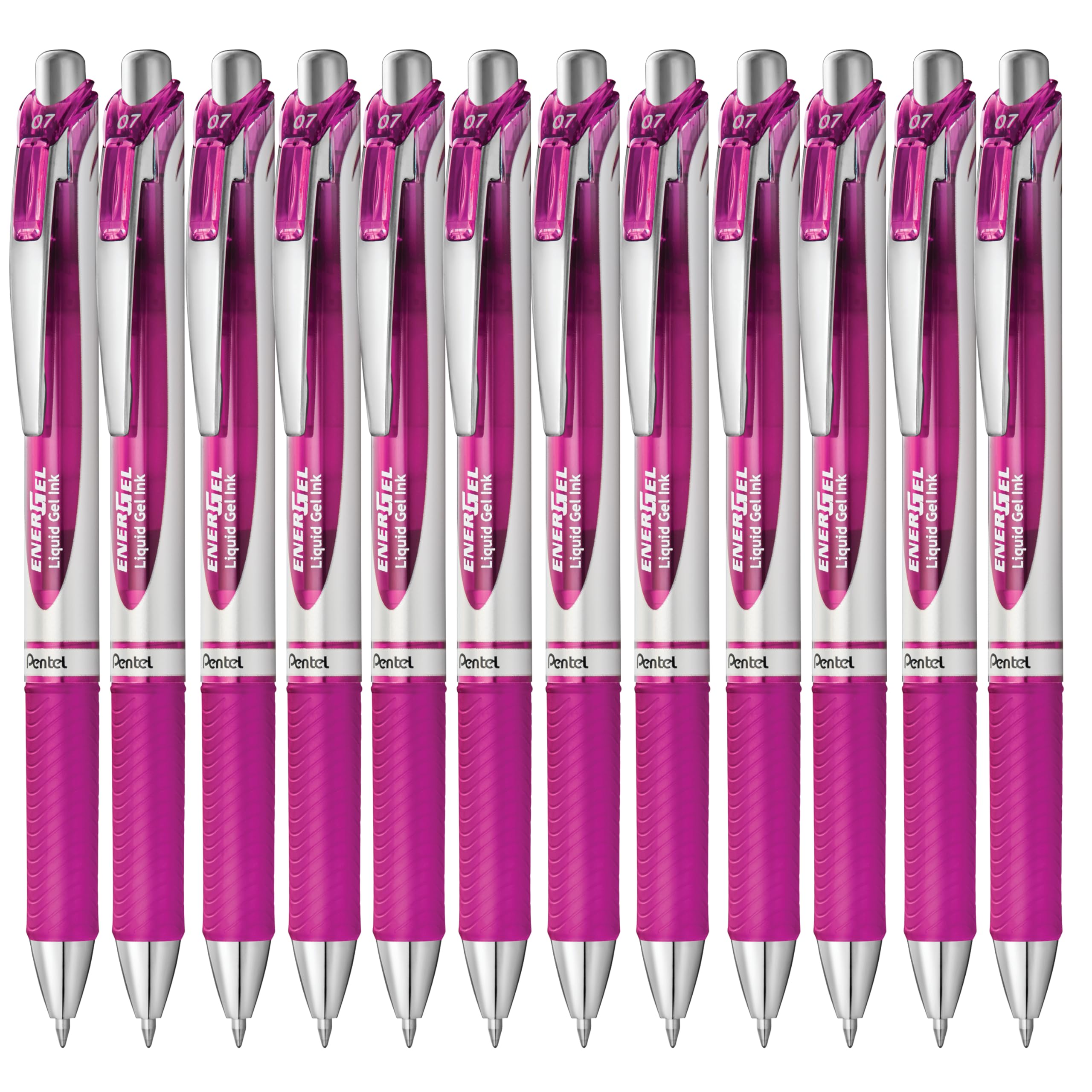 Pentel BL77-V4X EnerGel Retractable Gel Rollerball Pen with Retractable Mechanism, 0.7 mm Ball Diameter = 0.35 mm Line Width, Refillable, Pack of 12, Magenta