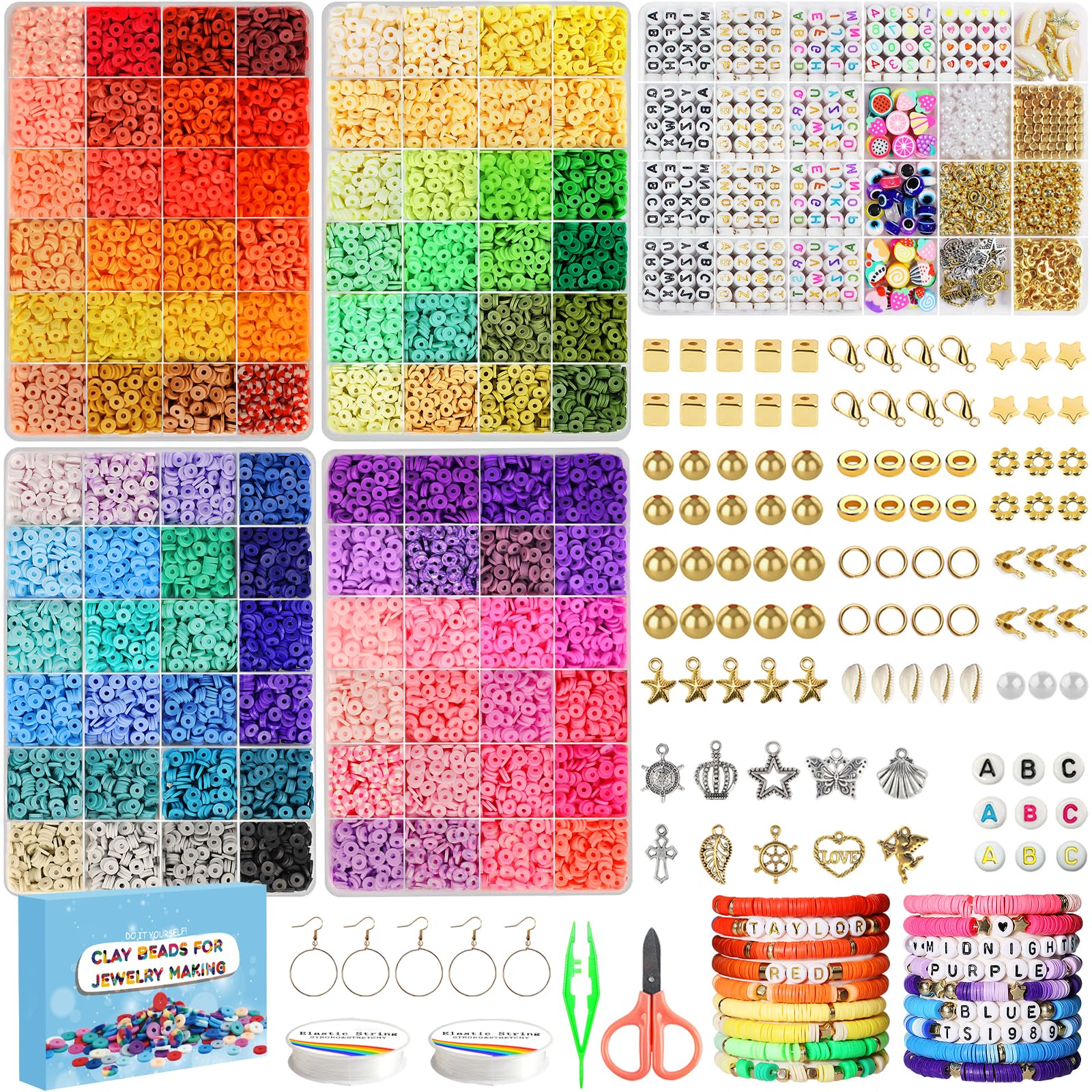 Dazhqp 20000 Clay Beads Bracelet Making Kit, 96 Colours 5 Boxes Flat Polymer Heishi Beads Set for Friendship Jewellery Necklace Earring Making Kit, with Charm Crafts Gifts for Teen Girls Kids Adults