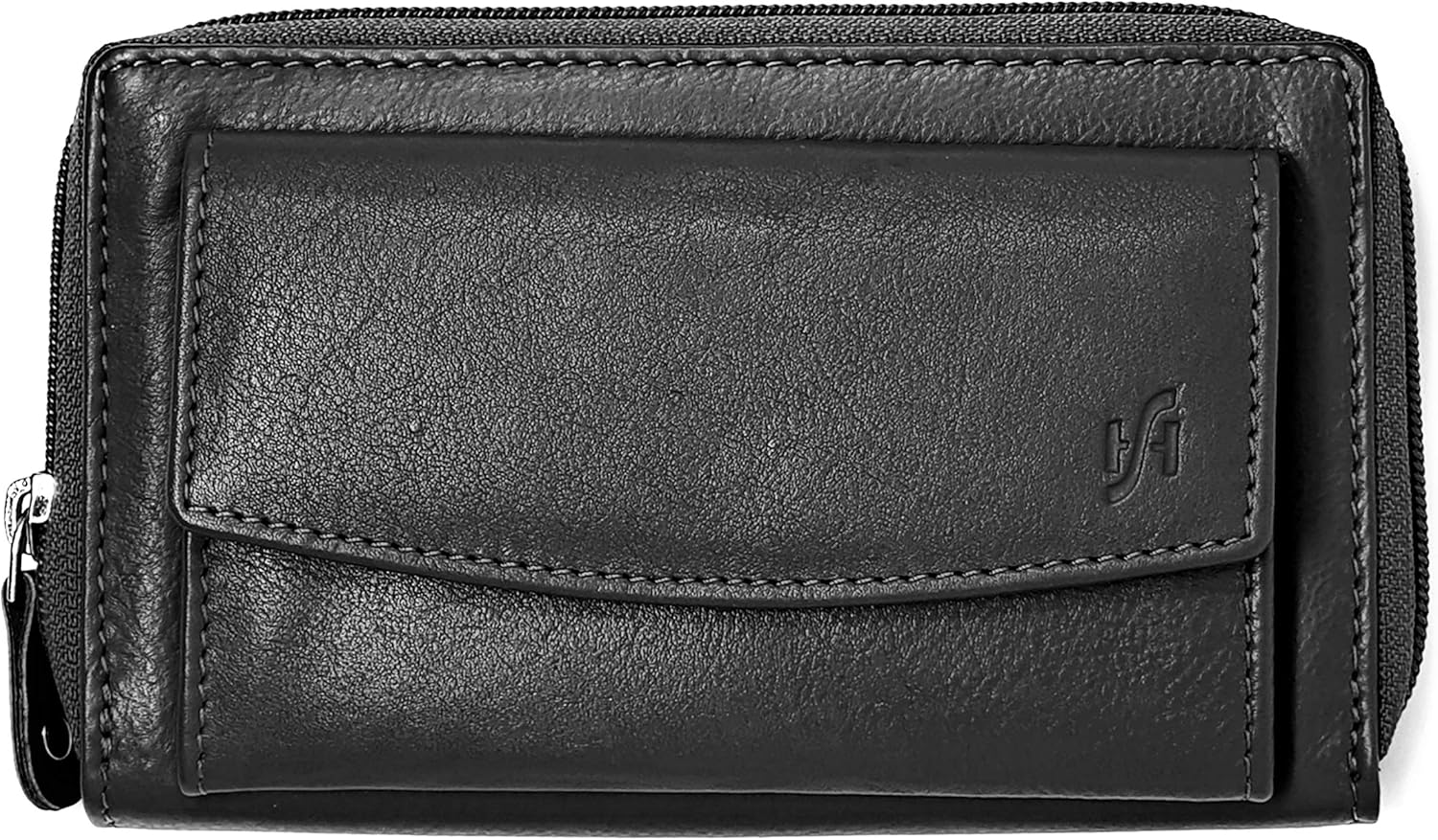 STARHIDE Women RFID Blocking Real Leather Full Zip Around Purse 5520 (Black), 17cm x 11cm x 3.5cm