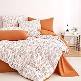 Wake In Cloud - Floral Comforter Set, Botanical Vintage Flower Coquette Cottagecore Aesthetic for Women Teen Girls, Soft Lightweight Dorm Bedding, 3 Pieces, Terracotta, Full Size