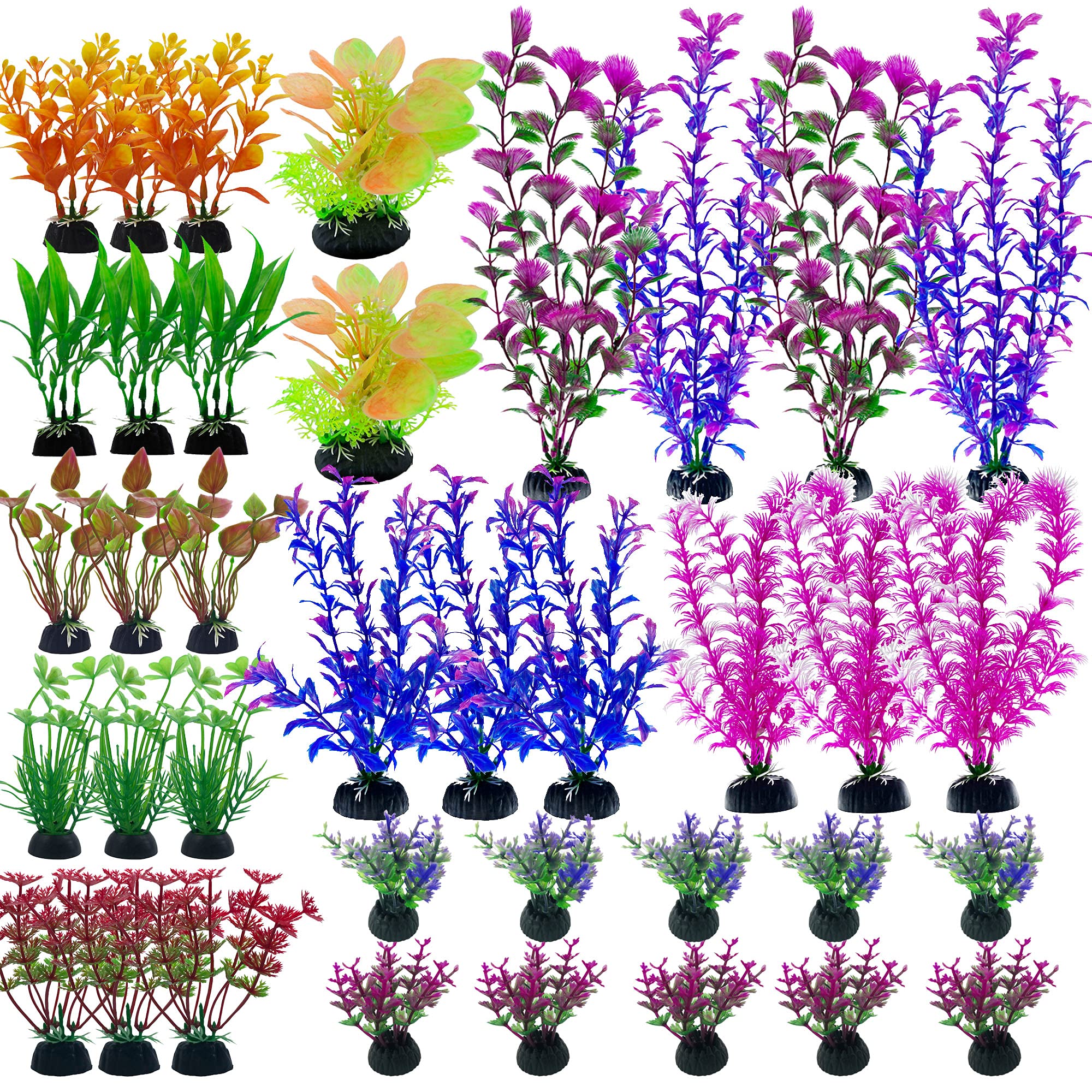 Cayway 37 PCS Aquarium Aquatic Artificial Aquatic Plants Mixed Aquarium Plants Fish Tank Decorations for Aquarium Simulation Plastic Plants