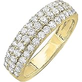 Dazzlingrock Collection Valentine's Day Gift 1.00 Ctw 14K Real Solid Gold Round Natural Diamond Women Anniversary Wedding Band Ring