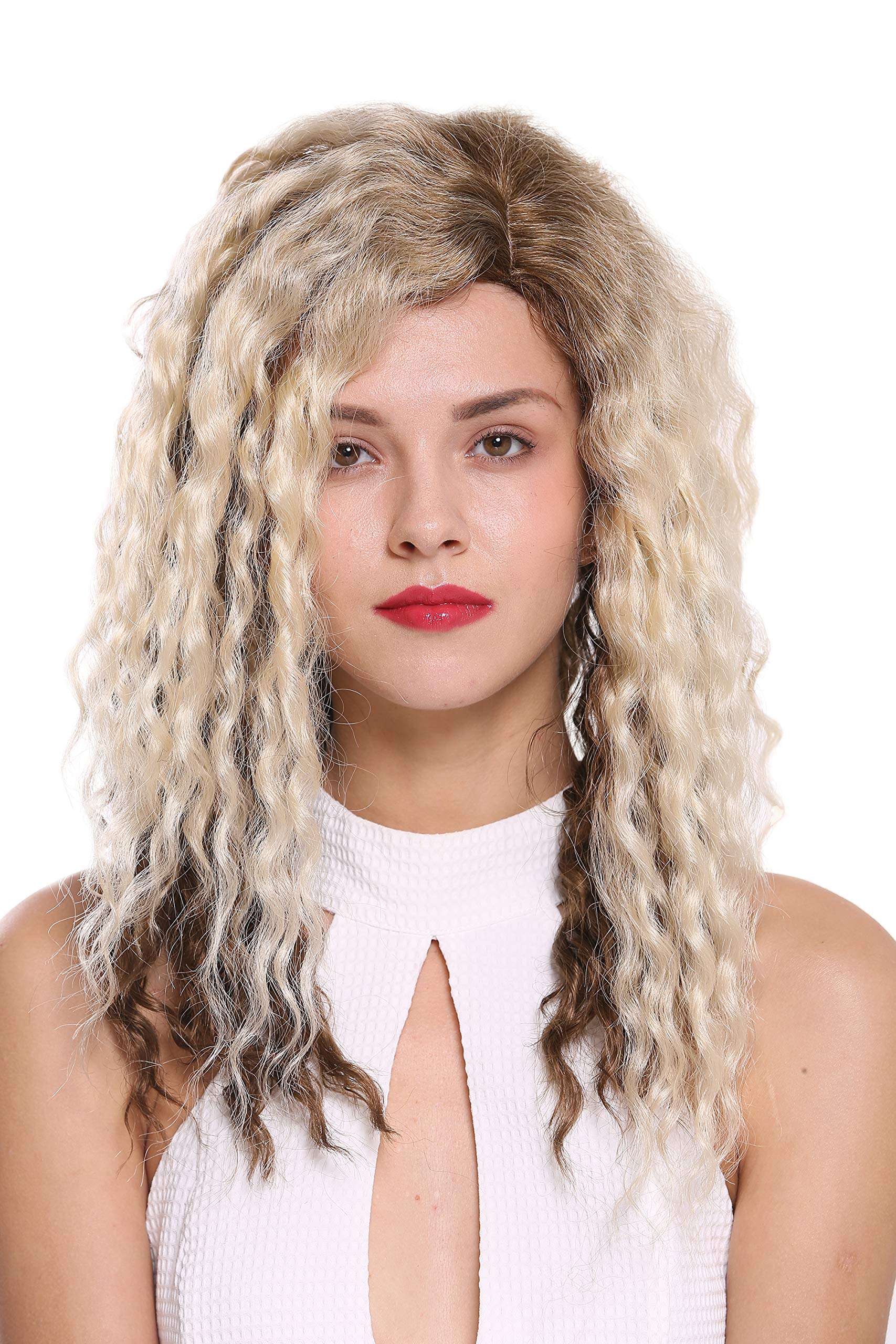 WIG ME UP - 803AD-12/613YS12 Quality women's wig lady side parting afro curls curly ombre brown platinum blonde mix