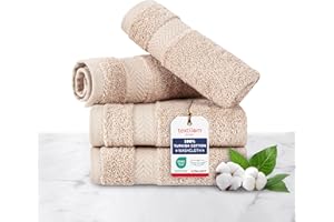 TEXTILOM 100% Turkish Cotton 4 Piece Luxury Washcloth Towel Set for Bathroom & Kitchen, Thick & Super Soft & Highly Absorbent & Quick Dry for Face and Hand- Beige