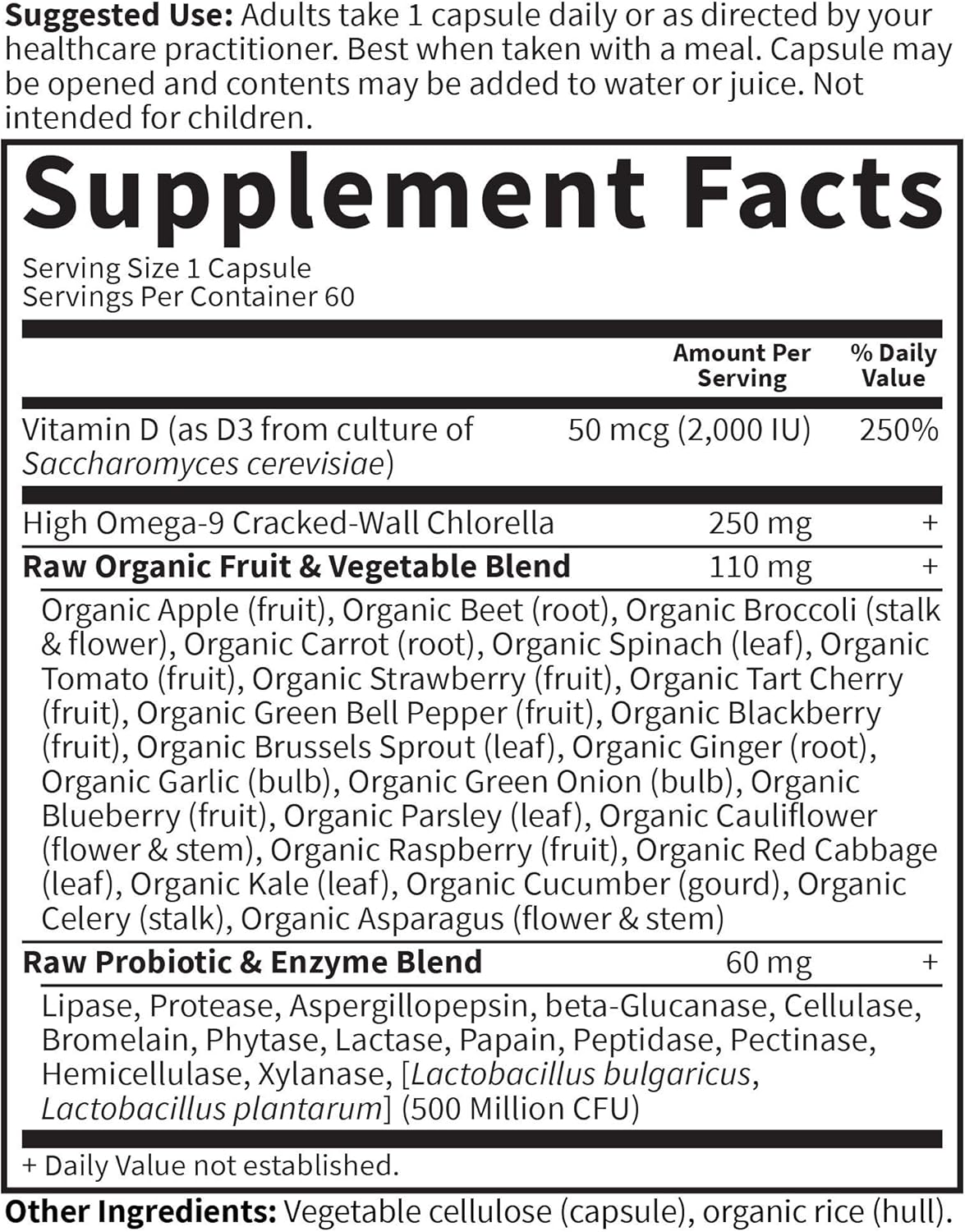 Garden of Life Vitamin D, Vitamin Code Raw D3, Vitamin D 2,000 IU, Raw Whole Food Vitamin D Supplements with Chlorella, Fruit, Veggies & Probiotics for Bone & Immune Health, 60 Vegetarian Capsules: Health & Personal Care