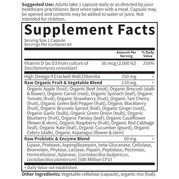 GARDEN OF LIFE VITAMIN D, VITAMIN CODE RAW D3, VITAMIN D 2,000 IU, RAW WHOLE FOOD VITAMIN D SUPPLEMENTS WITH CHLORELLA, FRUIT, VEGGIES & PROBIOTICS FOR BONE & IMMUNE HEALTH, 60 VEGETARIAN CAPSULES