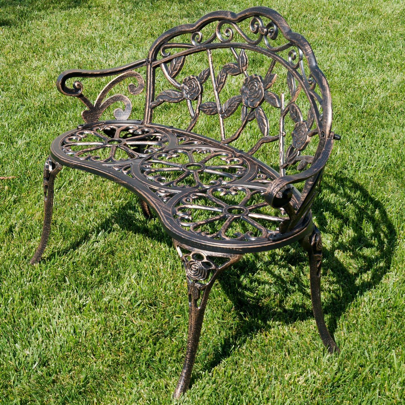 BELLEZE Antique Designed Rose Style Outdoor Patio Park Garden Bench Bronze Love Seat Cast Iron Backyard Porch Home Pool : Garden & Outdoor