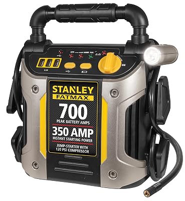 Stanley J7CS 700 Peak Amp Automotive Jump Starter, Portable Power – Triple 15W USB Ports, 120 PSI Air Compressor