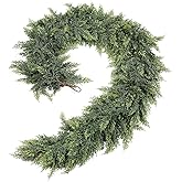 GlimLit 9ft Real Touch Cedar Garland Artificial Realistic Christmas Greenery Pine Garland with 225 Cedar Branches for Mantle, Fireplace, Table, Stairs, Doorframe, Window, Outdoor Indoor Xmas Decor