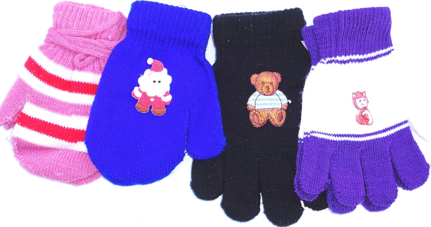 Four Pairs Stretch Magic Gloves Mittens for Infants Ages 6