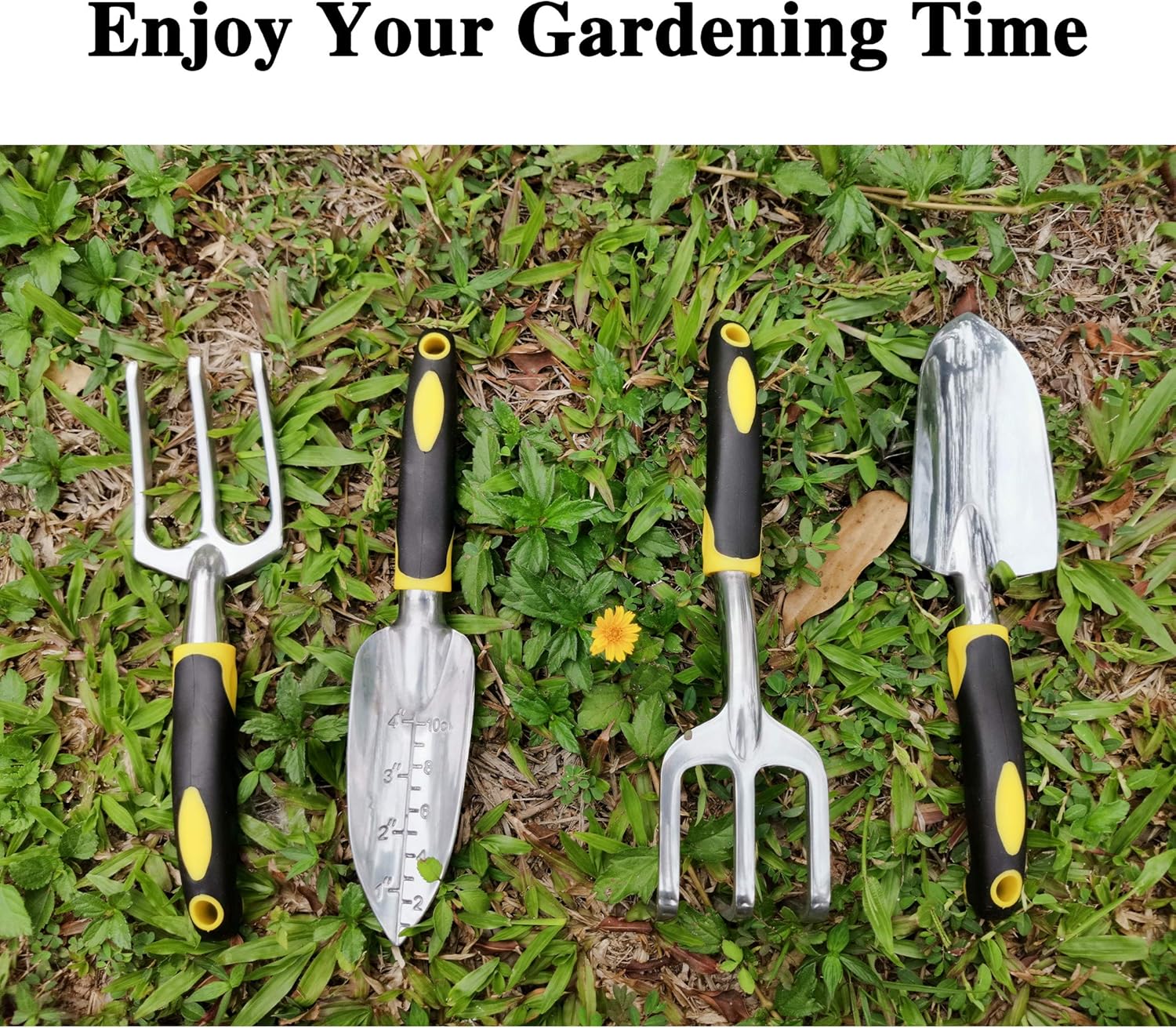 DFSQ Garden Tools Set, Ergonomic 4 Piece Gardening Kit Includes Hand Trowel, Transplant Trowel, Cultivator and Hand Rake, Durable and Delicate Garden Gift : Garden & Outdoor