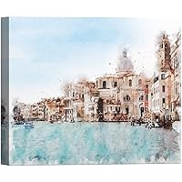 SIGNWIN Canvas Wall Art The Grand Canal in Venice Places Landmarks Watercolor Impressionism Global Scenic Urban Pastel for Living Room, Bedroom, Office - 12x18 inches