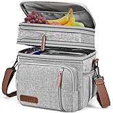 MIYCOO Lunch Bag & Lunch Box for Women Men, Double Deck Leakproof Insulated Soft Large Adult Camping Cooler bag for Work, Beach, Picnic, Travel (Grey, 15L)
