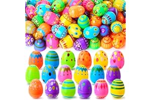JOYIN 100 Pcs Plastic Printed Bright Easter Eggs 2.3" Tall for Easter Hunt, Basket Stuffers Fillers, Classroom Prize Supplies
