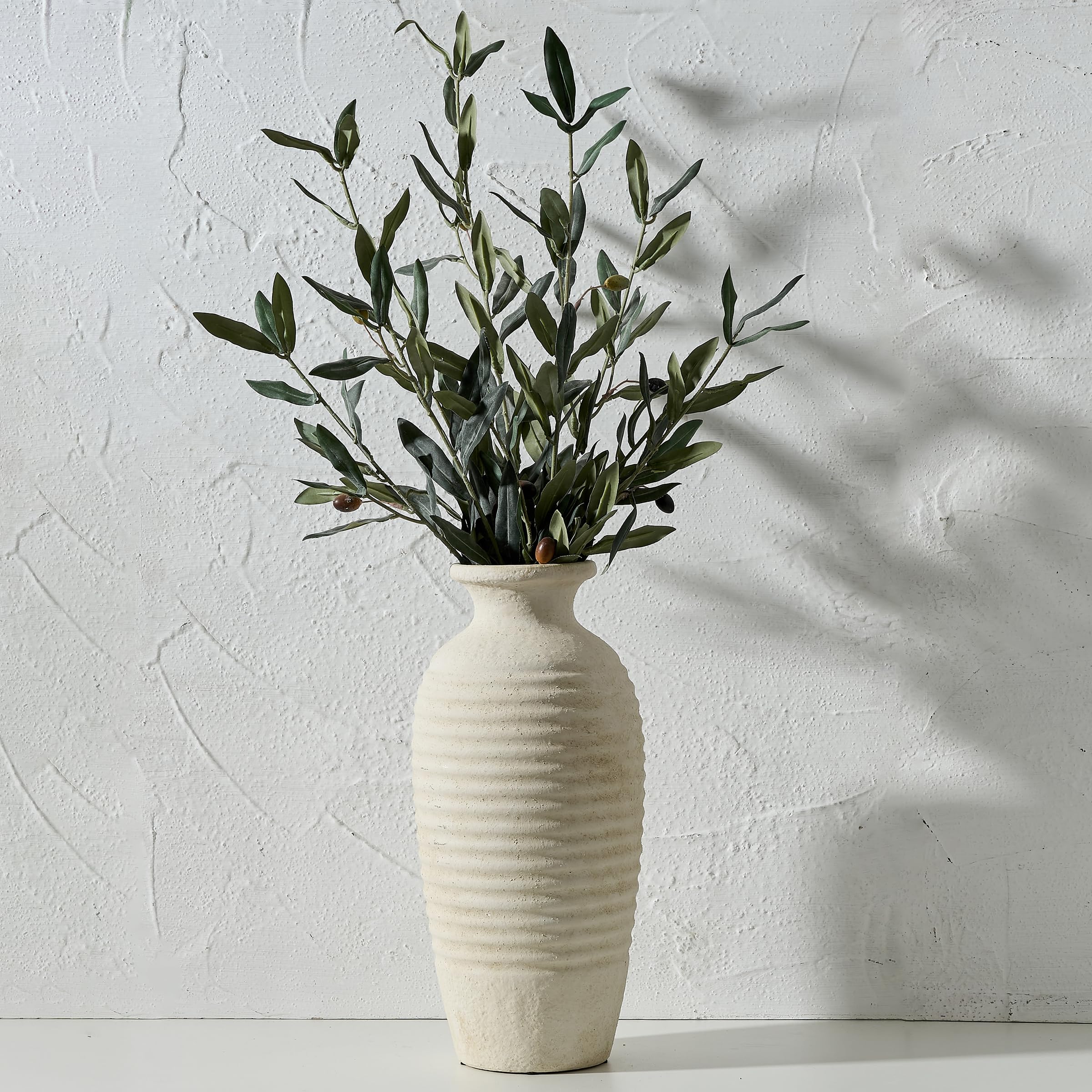 Photo 1 of **STOCK PHOTO FOR REF ONLY SAME SHAPE & COLOR BUT DOESNT HACE CARVED LINES*** Vaseking Ceramic Natural Rustic Vase, 14.4 Inch Large Vintage Flower Threaded Decorative Farmhouse Tall Vase for Home Decor, Living Room, Shelf Decor, Wedding, Housewarming Gift