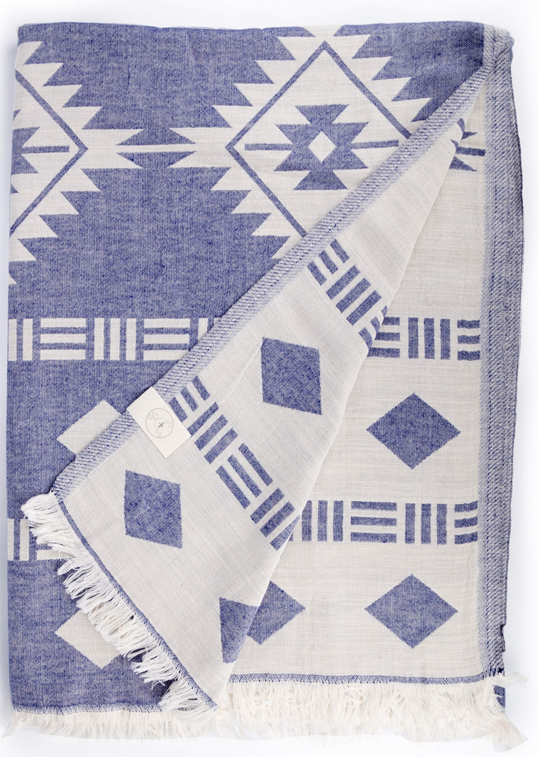 Bersuse 100% Cotton - Belize XXL Throw Blanket Turkish Towel - Dark Blue — image 1