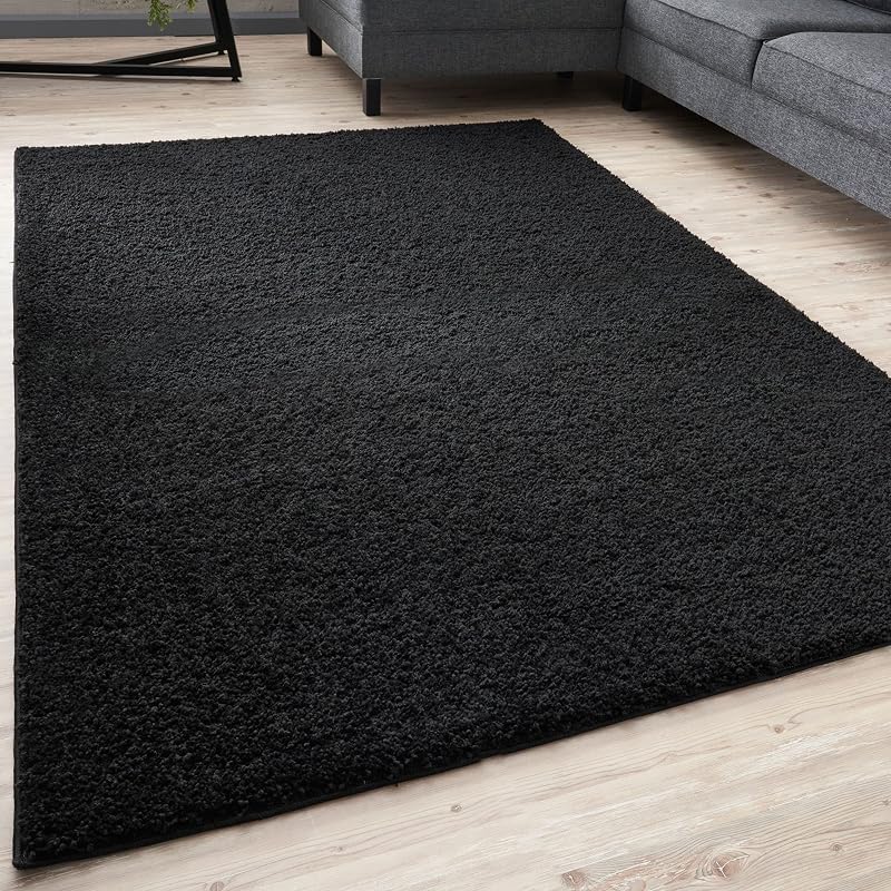 THE RUGS Living Room Rug Shaggy 120x170 cm Black 30 mm Thick