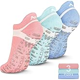 Muezna Non Slip Yoga Socks for Women, Anti-Skid Pilates, Barre, Hospital Socks with Grips, Size 5-10