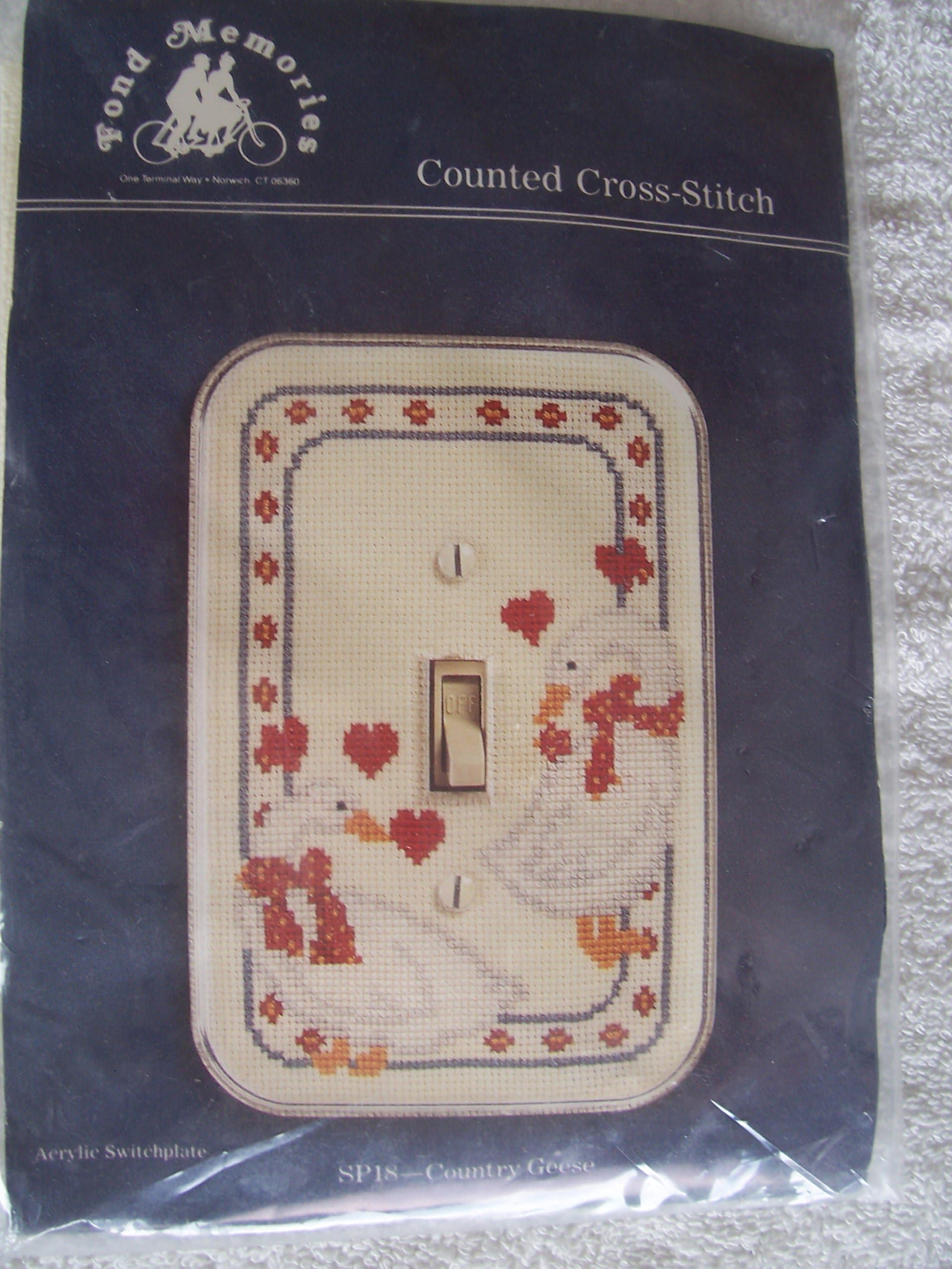 Fond Memories Counted Cross Stitch acrylic switchplate kit, Country Geese