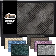 GORILLA GRIP 100% Waterproof All-Season WeatherMax Doormat US Designed Natural Rubber, Stain Fade Resistant, Giving, Low Profile Indoor Outdoor Door Mats, Easy Clean, 17x29 Gray Diamond