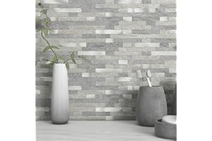 M MOFIT MOFIT 3D Stone Brick Backsplash Tile for Kitchen Peel and Stick Self-Adhesive Wall Tile,Marble Linear Mosaic Tiles Stickers Bathroom Wall Panels Fireplace Vanity (Gray,10sheets)