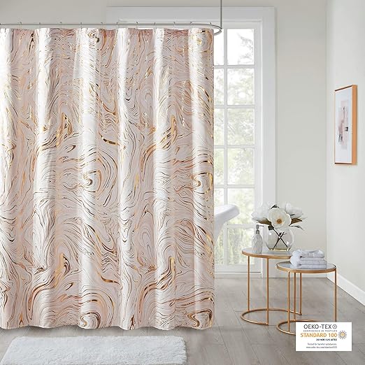 Amazon Com Intelligent Design Rebecca Fabric Shower Curtain Metallic Marble Design Machine Washable Modern Home Bathroom Decor Bathtub Privacy Screen 72 X 72 Blush Gold Home Kitchen
