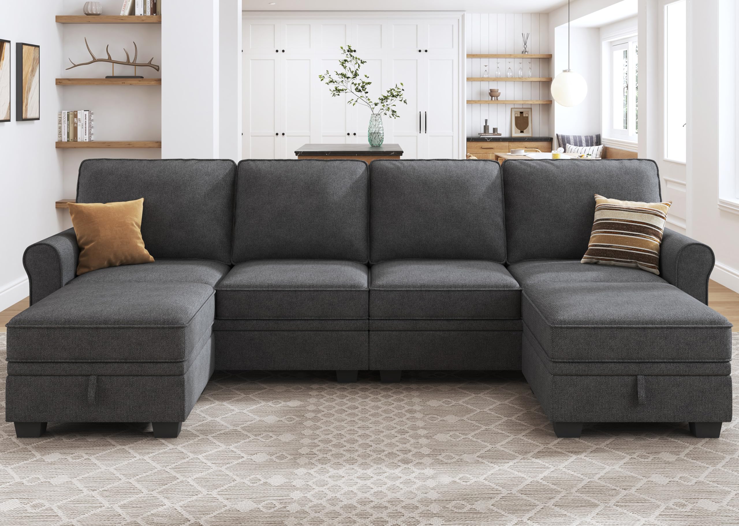 Photo 1 of ***SET ONLY PARTS FINAL SALE NO REFUND NO RETURN** HONBAY Sectional Sofa with Storage Seat U Shaped Couch with Reversible Chaise Convertible Sectional Couches for Living Room,Dark Grey