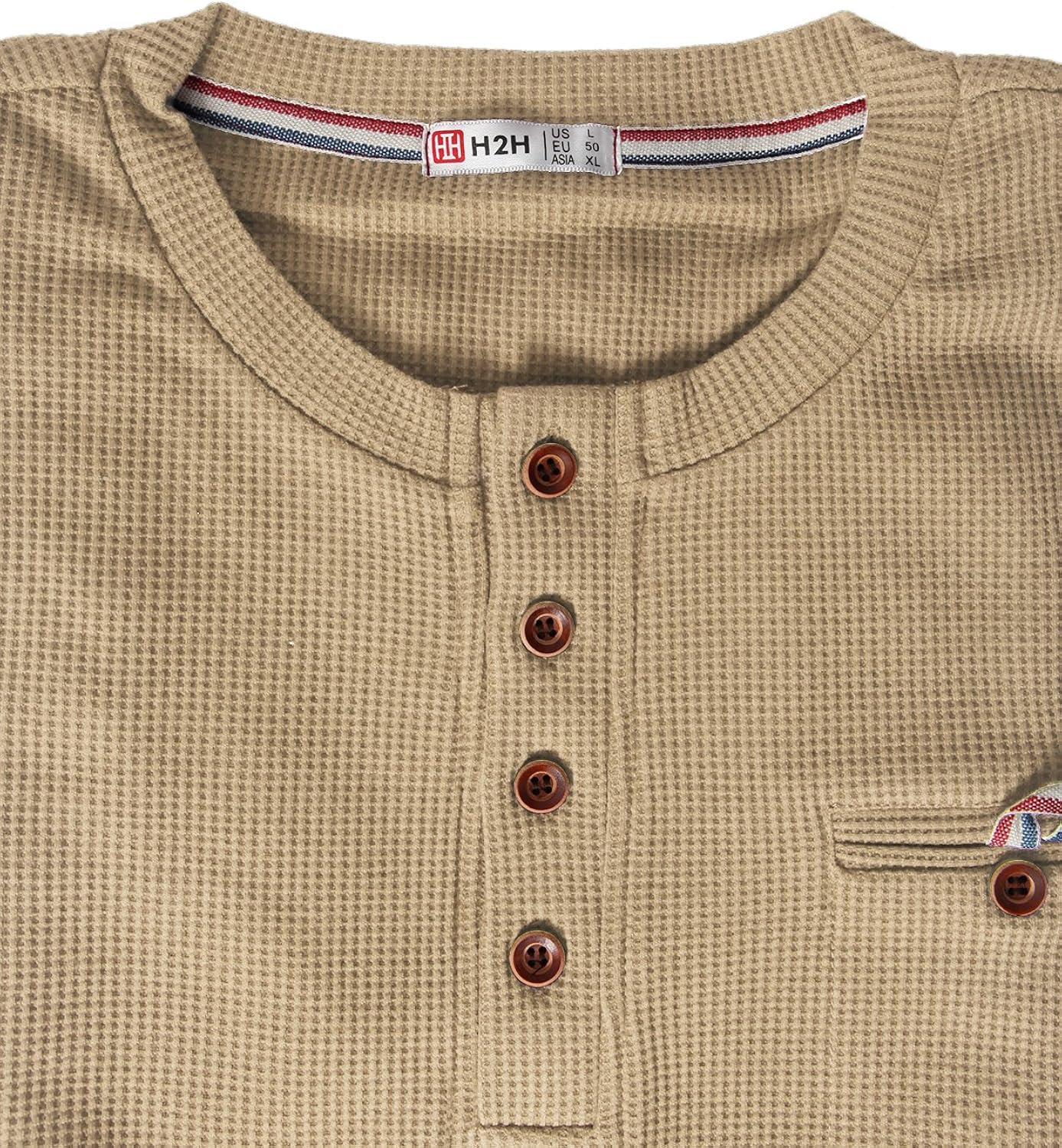 H2H Mens Casual Slim Fit Henley Long Sleeve T Shirts of Waffle Cotton: Clothing