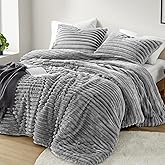 Intelligent Design King Comforter Set, Cozy Plush Bedding, Microfiber Reverse, 3 Piece, Lightweight, Super Soft Ribbed Velvet Comforter 2 Shams, All Season Fluffy Bed Set, Avril, King/Cal King Grey