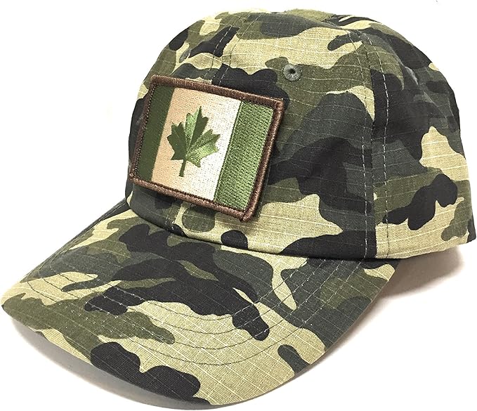 Green Camo Operator Baseball Cap with Removable Woodland Canadian Flag