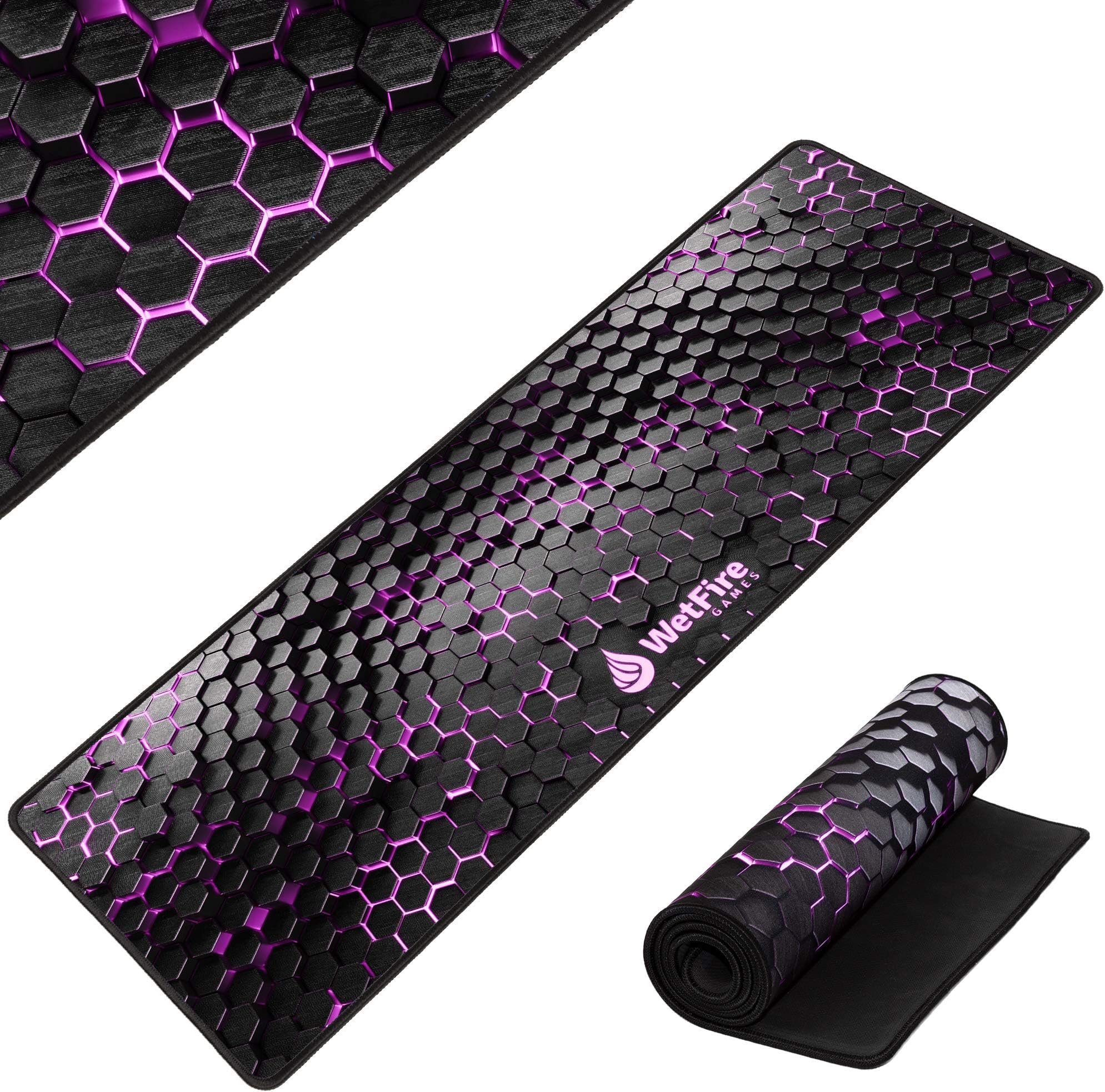 Extended Gaming Mouse Mat/Pad - XL Large, Wide (Long), Stitched Edges | 37.4W x 13L, 5mm Thickness (Black_Purple)