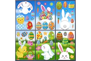 CYNOSA 120pcs Easter Window Clings Stickers for Home Decoration, Easter Egg Large Bunny and Chick Carrot Window Decals Stickers for Home Office Accessories Party Supplies