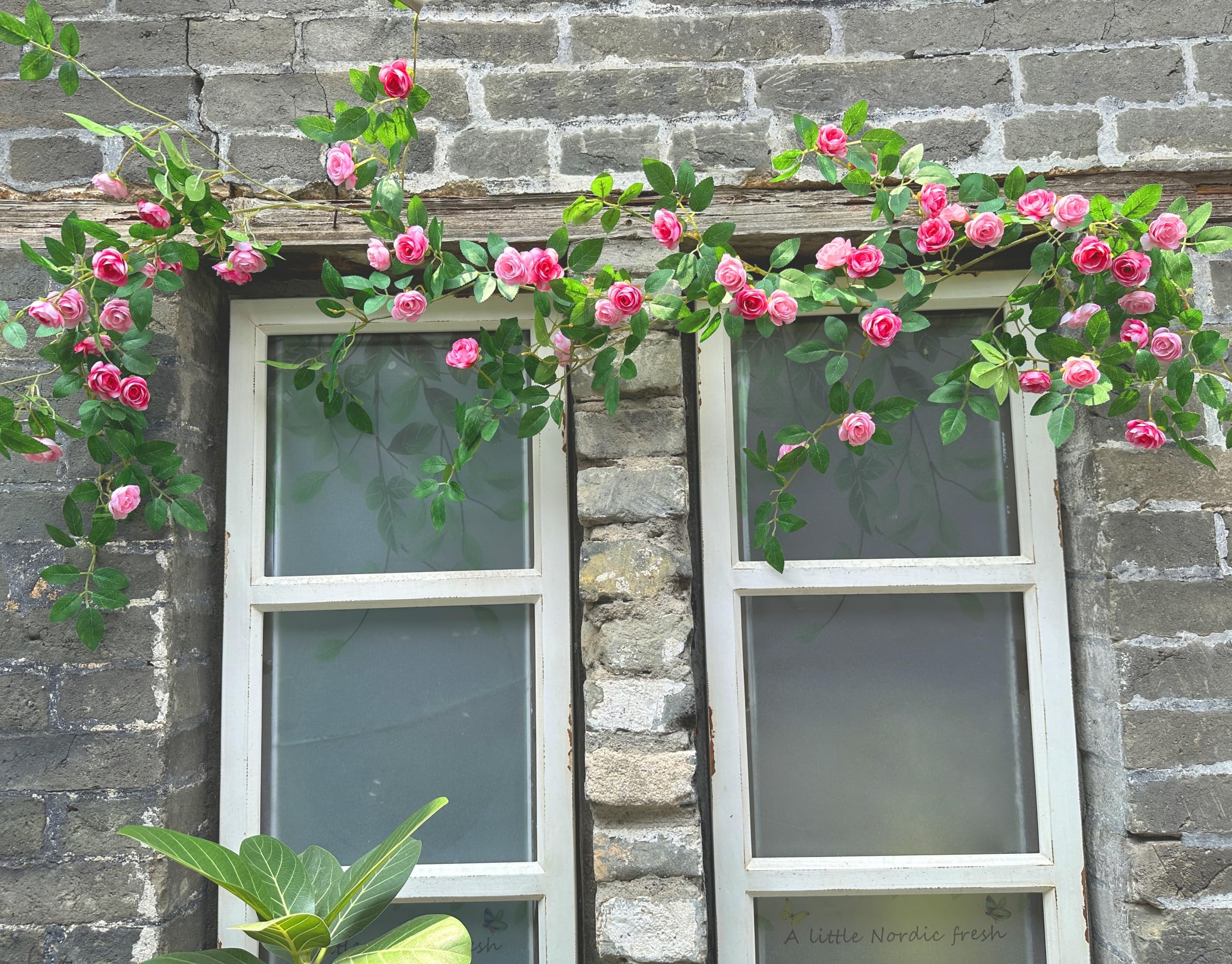 Photo 1 of Shyshining 6FT Bendable Pink Rose Flower Garland, Artificial Silk Wild Roses Vine Leaves Hanging Flowers for Wall Fireplace Fence Trellis Wedding Baby Shower Room Home Spring Summer Decor(1PC)
