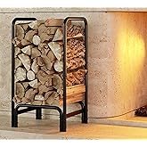 Kingson Firewood Rack Log Holder for Indoor Outdoor Fireplace Black Detachable Firewood Storage Log Storage Holder