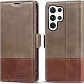 KEZiHOME for Samsung Galaxy S23 Ultra Case, Genuine Leather [RFID Blocking] Galaxy S23 Ultra Wallet Case, Card Slot Flip Magnetic Stand Cover Compatible with Samsung S23 Ultra (Gray/Brown)